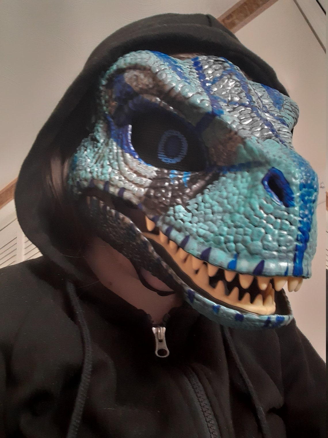 Dino Mask Jurassic Mask Velociraptor Hand Painted Mask Aqua Etsy