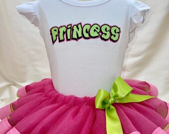 Fresh Princess Tutu & Tee (Luxe) - Birthday - Tutu for Girls - Customized for ANY AGE Birthday - Matching Graffiti Style Jean Jacket