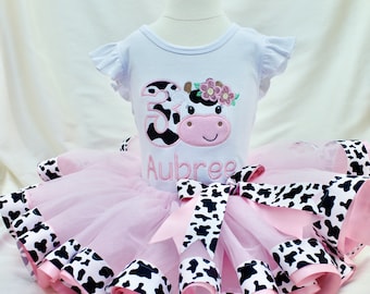 Strawberry Milk Tutu & Tee (Luxe) - Farmhouse Birthday - Tutu for Girls - Customized for ANY AGE Birthday - Moo Moos and Tutus Party