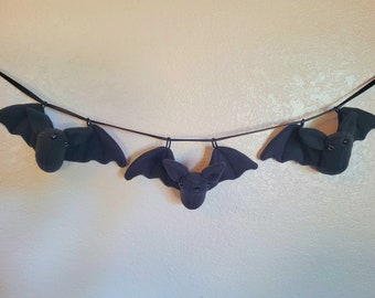 Plushie Bats, Set of 3, with Ribbon Garland, Halloween décor