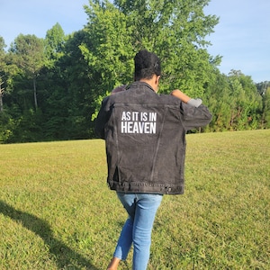 As It Is In Heaven Jean Jacket, Embroidered Jean Jacket, The Lords Prayer, Thy Kingdom Come, Jesus, Christian Clothing, Christian Apparel