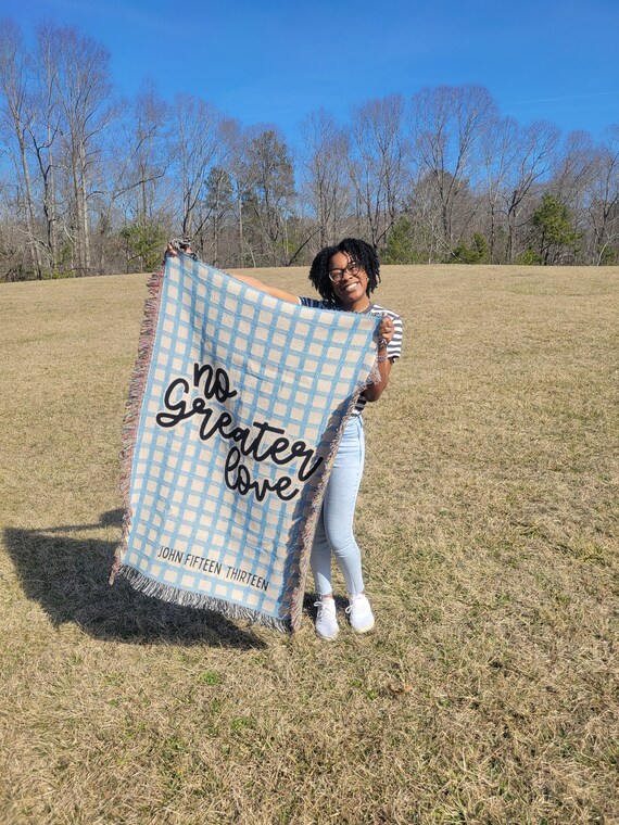 Christian Woven Blanket: No Greater Love, Checkerboard Cotton Throw
