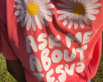 Ask Me About Jesus, Comfort Colors Pocket Shirt, Trendy Christian Apparel, Jesus Loves You, Bible T-Shirt, Soft & Comfortable