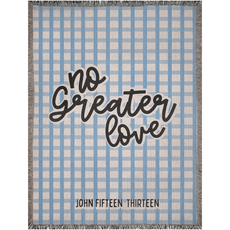 Christian Woven Blanket: No Greater Love, Checkerboard Cotton Throw 60x80 inch