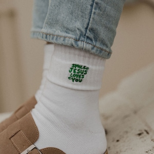 Christian Apparel, Smile Jesus Loves You Embroidered Socks, Faith-Based Clothing, Jesus Socks, Faith-based Apparel