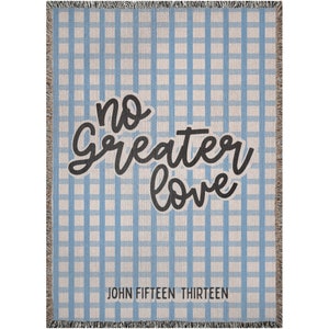 Christian Woven Blanket: No Greater Love, Checkerboard Cotton Throw 52x37 inch