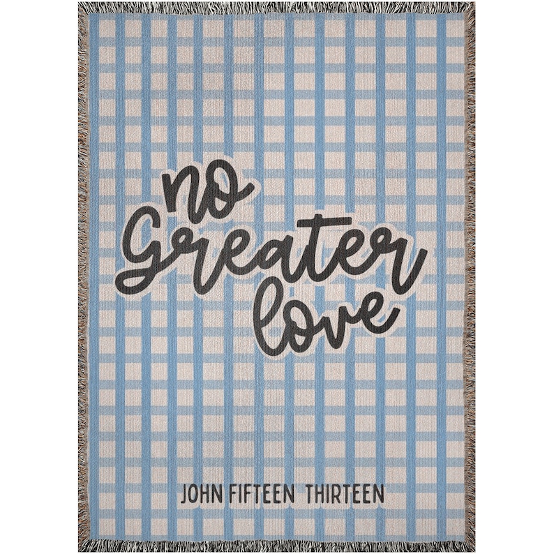 Christian Woven Blanket: No Greater Love, Checkerboard Cotton Throw 52x37 inch