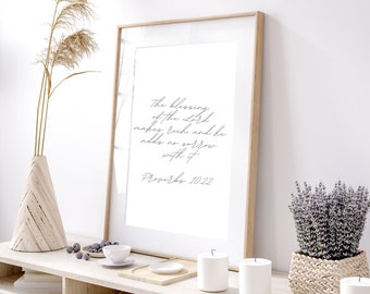 Proverbs 10:22, Digital Print, Modern Scripture Decor, Bible Wall Art, Christian Home Decor, Printable Scripture Print, Christian Wall Art