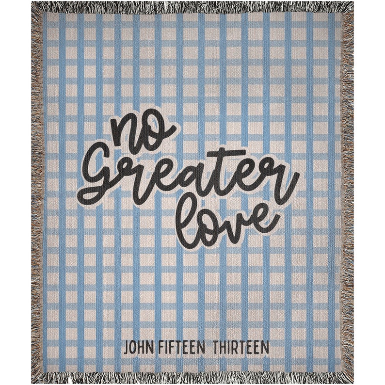 Christian Woven Blanket: No Greater Love, Checkerboard Cotton Throw 50x60 inch