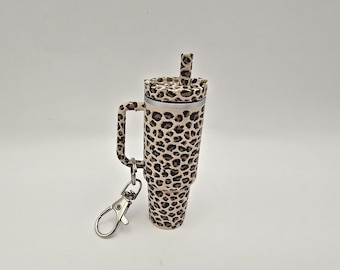 Leopard Print Mini Tumbler Cup Keychain: Lip Balm Holder