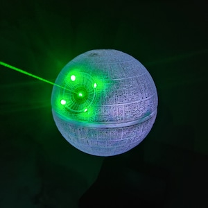 Death Star inspired light with firing laser Star wars gift 3d printed lamp adjustable stand for aiming