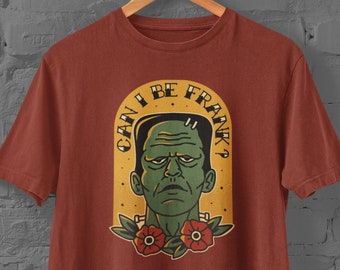 Sudadera de Halloween, ¿Puedo ser Frank?, Frankenstein, Vintage de talla grande sudadera de cuello de tripulante sudadera con capucha de otoño