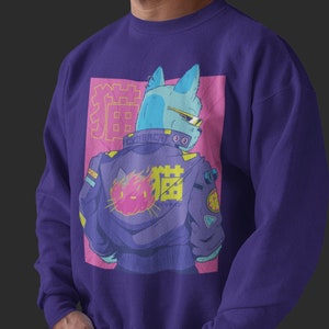 Vaporwave Aesthetics Sweatshirt Oversized Crewneck , Vaporwave Hoodie, Vaporwave Sweatshirt, cyberpunk, vaporwave cat, mens shirt, plus size