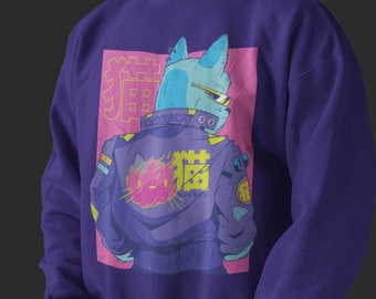 Vaporwave Aesthetics Sweatshirt Oversized Crewneck , Vaporwave Hoodie, Vaporwave Sweatshirt, cyberpunk, vaporwave cat, mens shirt, plus size