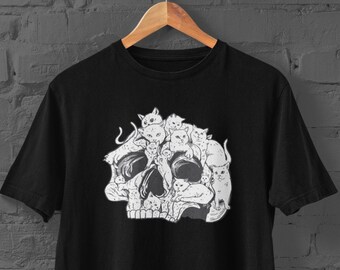 Skull Cat, Alternative Clothing Pastel Goth Clothing Aesthetic Pastel Shirt sweatshirt Hoodie, Oversized Crew Neck Sweatshirt , women hoodie