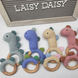 dinosaur rattle, baby gift, new baby gift, dino baby, gender neutral gift, baby boy gift, crochet rattle, personalized gift for baby, dinos