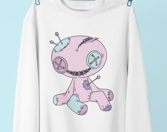 Pastel Goth Ästhetisches Shirt Kawaii Hoodie, Voodoo Puppe E Mädchen Sweatshirt , Oversized Crew Neck Sweatshirt , Vaporwave , Damen Hoodie