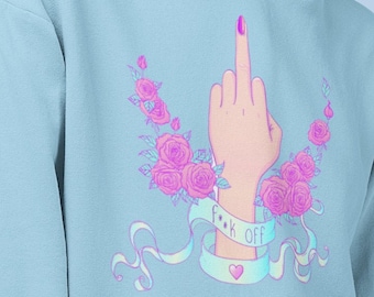 Pastel Goth, F**ck off,  Aesthetic Shirt Kawaii hoodie, Voodoo doll E girl Sweatshirt , Oversized Crew Neck Sweatshirt,  womens hoodie, goth