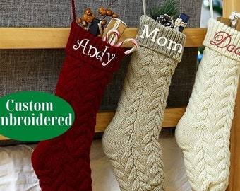 Christmas stocking, Embroidered personalized christmas stockings, custom stockings, xmas, family stockings, Christmas white and grey, modern