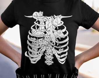 Cat Ribcage, Goth clothing, plus size, Sweatshirt, Gothic clothing, hoodie,Gothic shirt, emo, Soft Goth, cat lady, occult,