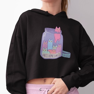 Cropped Hoodie, Mental Health, Pastel Goth Clothing, Aesthetic Pastel Hoodie  , Oversized, womens hoodie