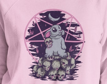 Pastel Goth Roupas Estética Pastel Camisa com capuz coelho, ritual satânico, moletom E girl, moletom grande com gola redonda, moletom com capuz feminino
