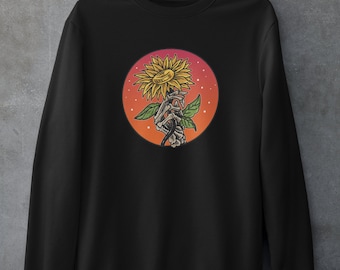 Estetyczna odzież, bluza oversize, bluza Skeleon Sunflower, estetyka festiwalu grunge, bluza oversize z okrągłym dekoltem