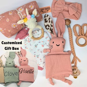 Coffret cadeau personnalisé bébé fille, cadeau pour baby shower, cadeau personnalisé bébé fille