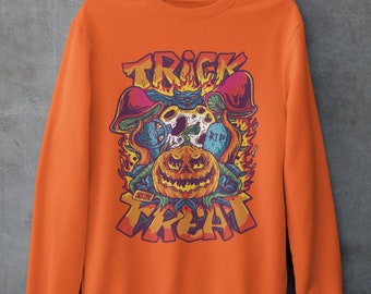 Halloween Sweatshirt, Halloween shirt, Trippy, shroom, Trick or treat Vintage plus size oversized sweatshirt crewneck sweatshirt fall hoodie