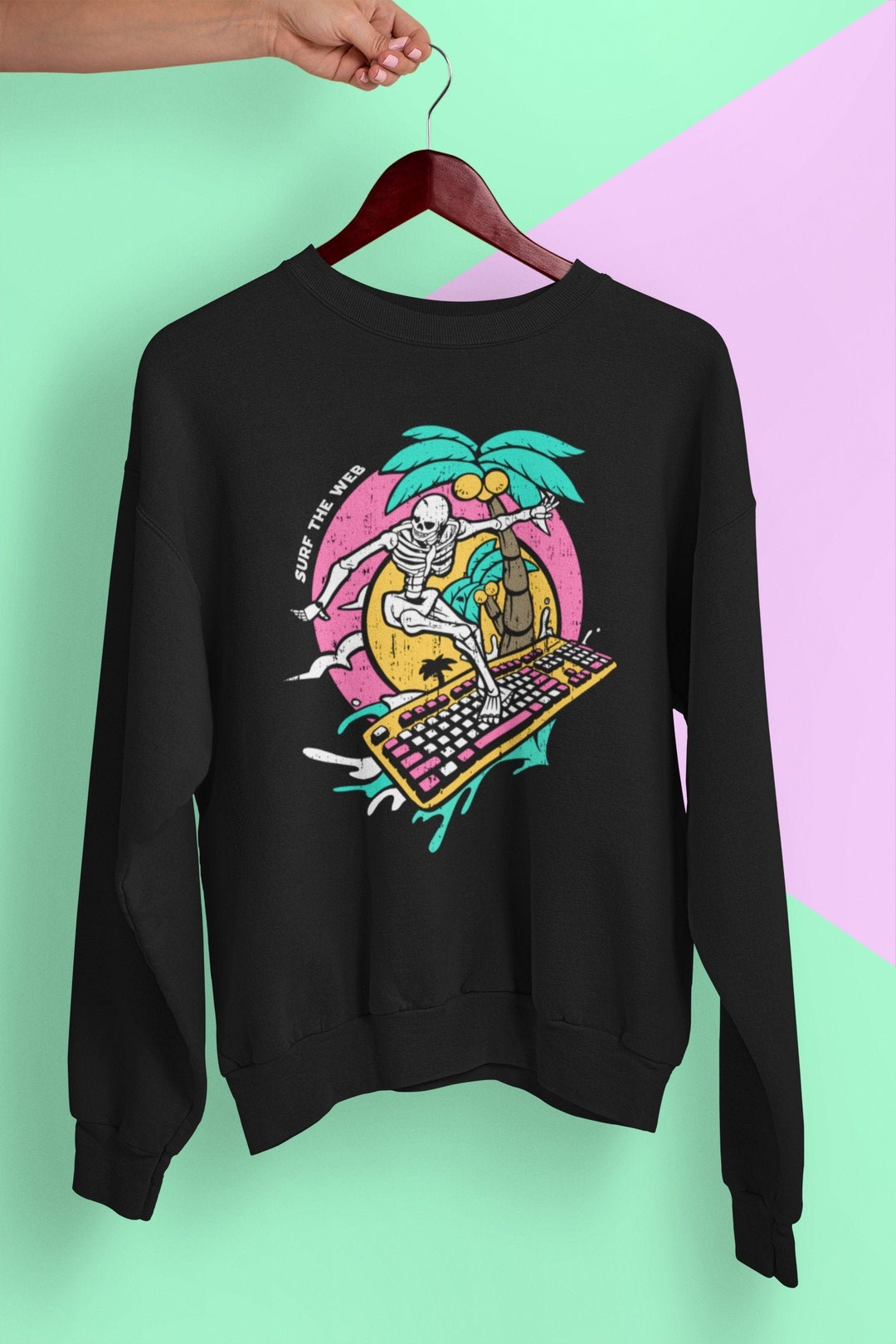 Vaporwave Aesthetic Clothing, Surf the Web, Sweatshirt Vaporwave Aesthetic Clothing, Surf the Web, Sweatshirt