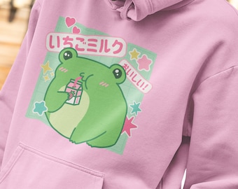 Kawaii Frog, Kawaii sweatshirt, kawaiii hoodie, pastel hoodies, cute shirt, cute sweatshirt, oversized sweatshirt, pastel goth, strawberry