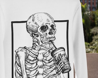The Ripper Drinking Iced Coffee | Oversized Crew Neck Sweatshirt | Halloween Sweatshirt for Women Men crew neck sweatshirt