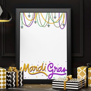 Mardi Gras Border Pdf, Png, Descarga digital imprimible, tamaño A4 y carta estadounidense, papel impreso Fat Tuesday, Mardi Gras Decor, papel de fiesta,