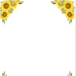 Marco floral, marco de girasol, borde de girasol, PNG, pdf, estacionario, imágenes prediseñadas florales de boda, impresión de verano, conjunto de 3 páginas, membrete de otoño,