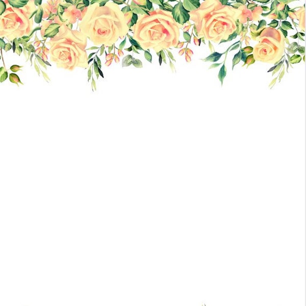 Yellow Rose Border 2 Designs PNG | Pdf Printable Instant download, summer rose gift, paper floral, elegant flower stationery, print garden