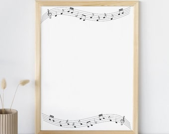 Music Note Border: Printable Stationery, Scrapbook Embellishment (Digital Download)