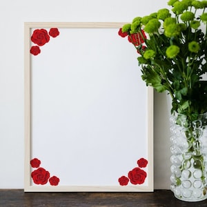 Pacote de 2 designs para impressão com borda rosa vermelha, PDF e PNG, A4 e carta dos EUA, impressão de borda de casamento, borda de flor, papelaria de flores,