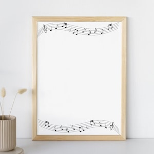Music Note Border Pdf, Png, A4 y tamaños de letras estadounidenses, descarga digital imprimible para álbumes de recortes, invitaciones, menús, marcos, notas, listas, letreros