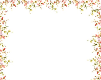 Coral Pink Flower Border Printable,  US Letter and A4, PNG and pdf instant download, floral border stationery,