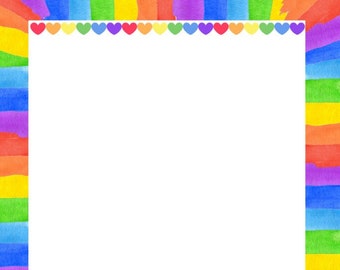 Rainbow Heart Border: Printable Clipart Frame (PNG, PDF)