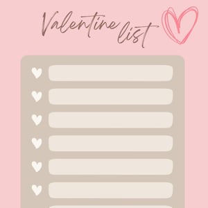 Lista de San Valentín Plantilla imprimible en blanco, pdf, no editable, Lista de verificación para el planificador de febrero tamaño carta legal descarga instantánea