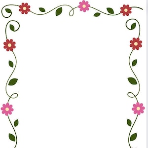 Margherita rosa brillante / fiore rosso PNG / Pdf Border stampabile Download istantaneo, carta floreale, cornice floreale, clipart minimale, bordo giardino, regalo