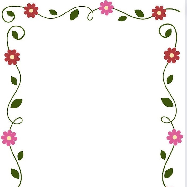 Daisy bright pink | red flower PNG | Pdf Border Printable Instant download, floral paper, flower frame, minimal clipart, garden border, gift