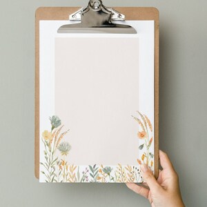 Papel imprimible con borde de flores silvestres, PNG/Pdf, tamaños carta y A4 de EE. UU., papelería impresa, notas, álbumes de recortes, menú, decoración de otoño, marco de fotos,