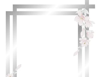 Borde de boda de plata y flores PNG / Pdf Descarga instantánea imprimible, papelería impresa, papel floral, para álbum de recortes, fotos, marco descolorido