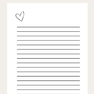 Modello di lettera d'amore vuota stampabile, design minimale, formato lettera legale, per San Valentino, nota d'amore per innamorati o lista di San Valentino