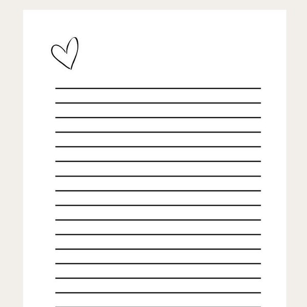 Blank Love Letter Template Printable, Minimal Design, legal letter size, for Valentines Day, lover love note or valentine list