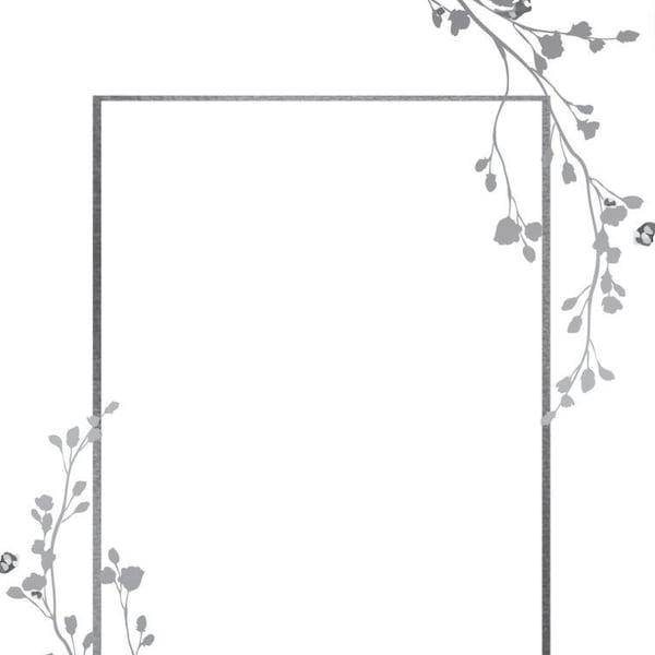Minimal flower border printable Pdf and PNG instant download for wedding paper, stationery photo frames, letter size slate color on white