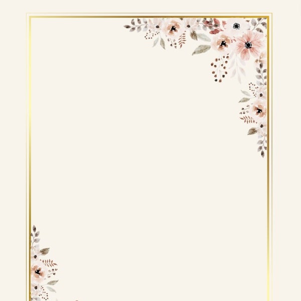 Elegant floral border border printable pdf and PNG Instant download 3 colors white, beige, off white, flower weddings paper vintage frame