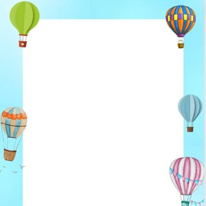 Borde de globo aerostático imprimible, pdf, png, descarga instantánea, plantilla en blanco, para álbum de recortes, imagen impresa estacionaria, marco de fotos, borde para niños